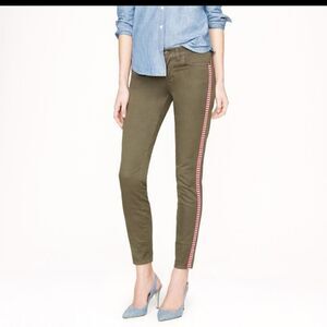 J. Crew "Toothpick Ankle" Army Green Jeans w/Tux Stripe sz.24 MSRP $128